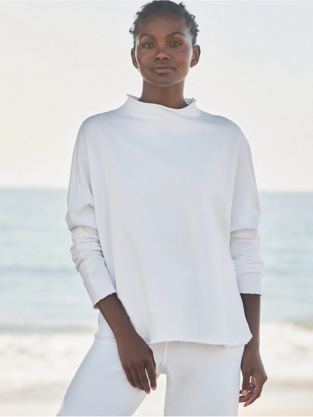 FRANK & EILEEN Effie Long-Sleeve Funnel Neck Capelet Sweatshirt White Large